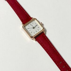 Ladies Quartz Watch Rose Gold Tone Case With Red Suede Band